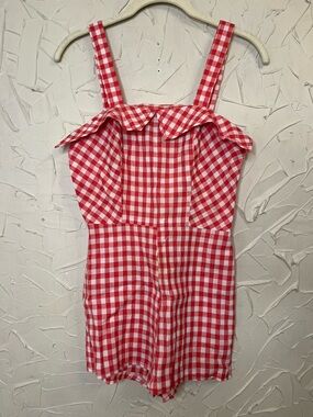 Vintage Red Gingham Romper 70s XXS